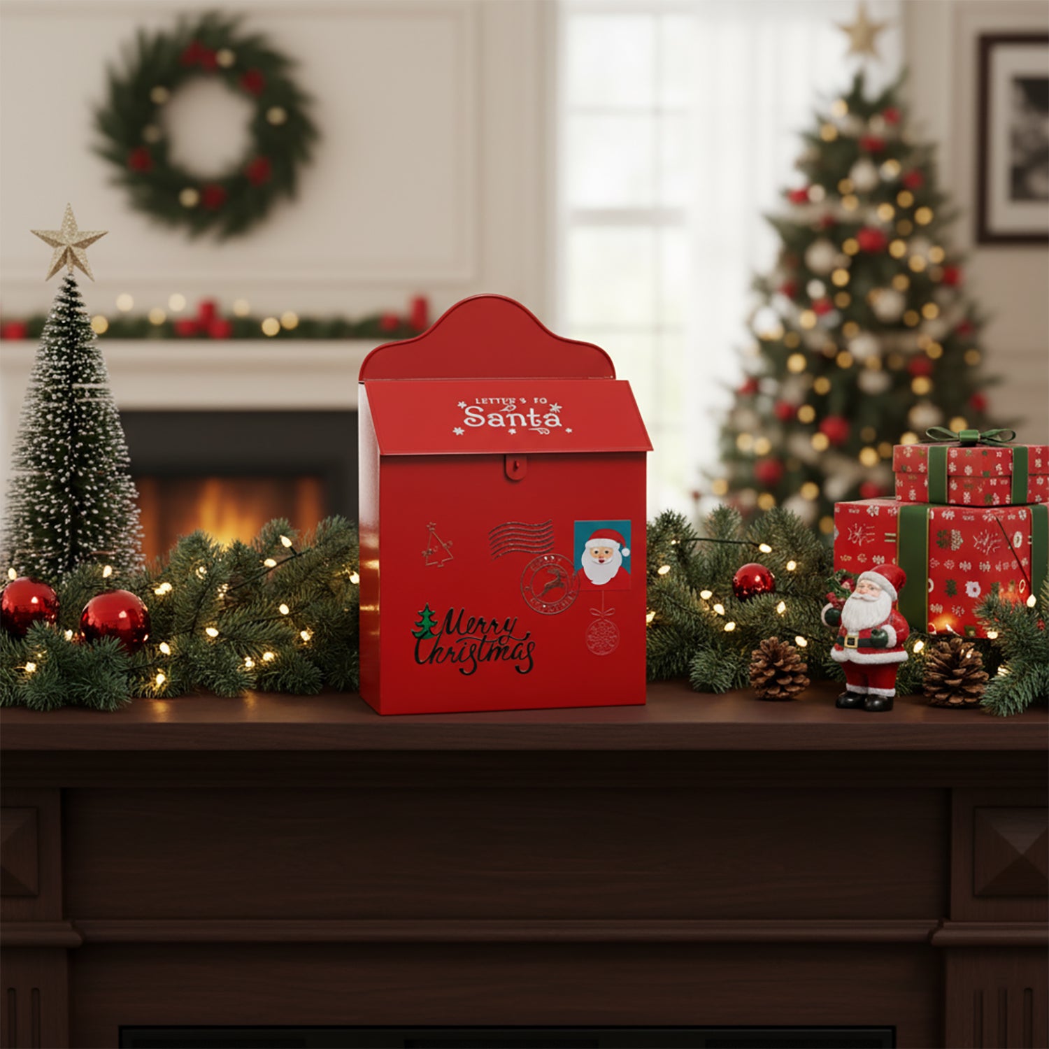 VESTIAMO CASA GRAN NATALE - Cassetta Postale Natalizia Letters to Santa h35,5x23,5x12 cm